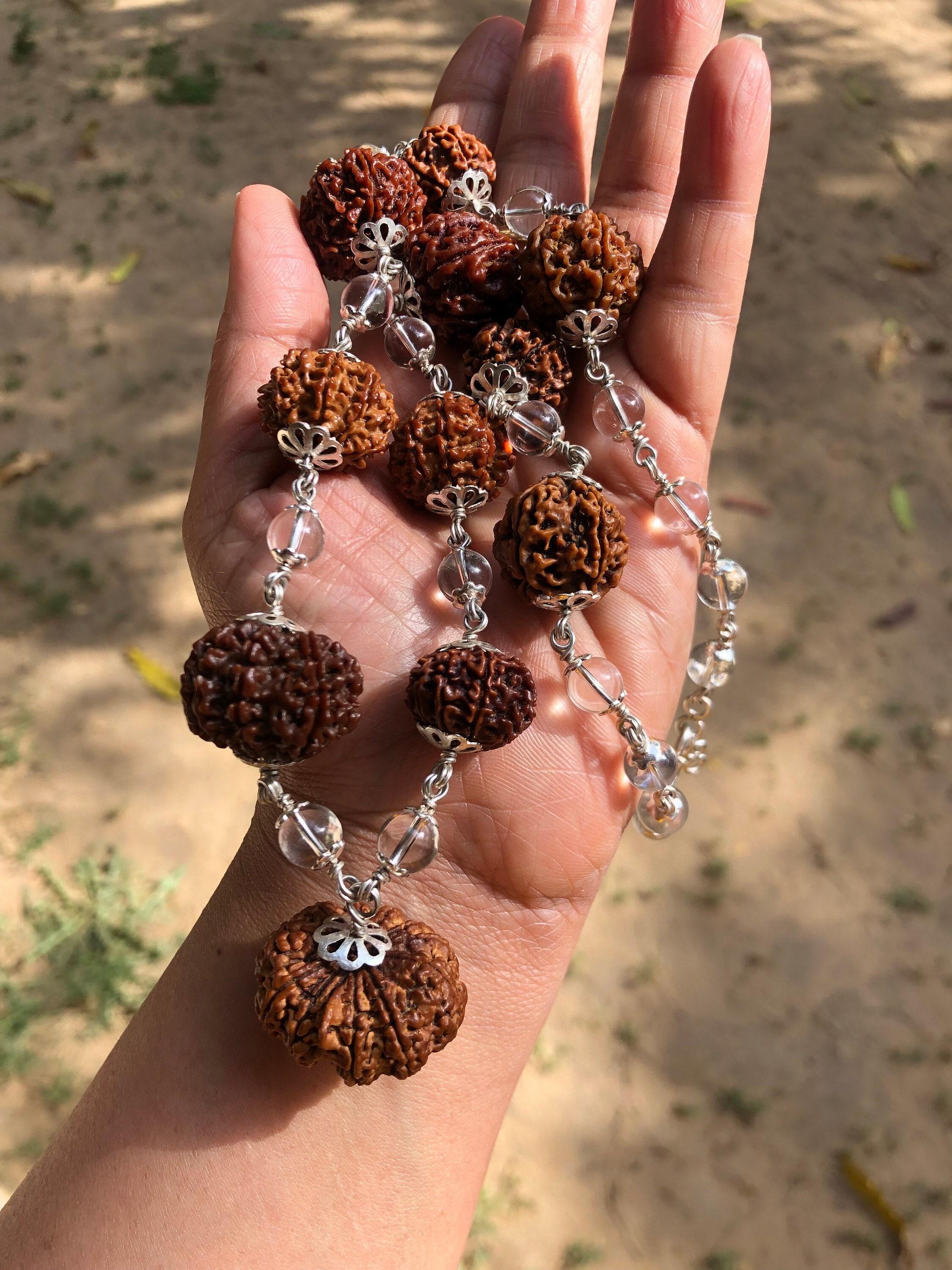 LAB CERTIFIED Combination of 5 Mukhi, 6 Mukhi, 7 Mukhi, 8 Mukhi, 9 Mukhi, 10 Mukhi, 11 Mukhi RUDRAKSHA + Sphatik Nepal Rudraksh Mala Rosary One Size