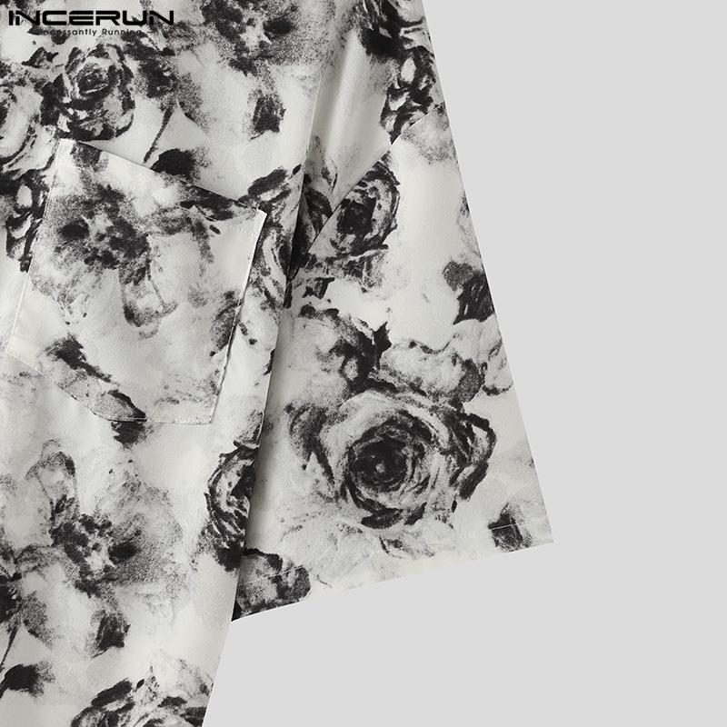 INCERUN Oversized Men Lapel Floral Printed Shirts Beach Holiday Tops