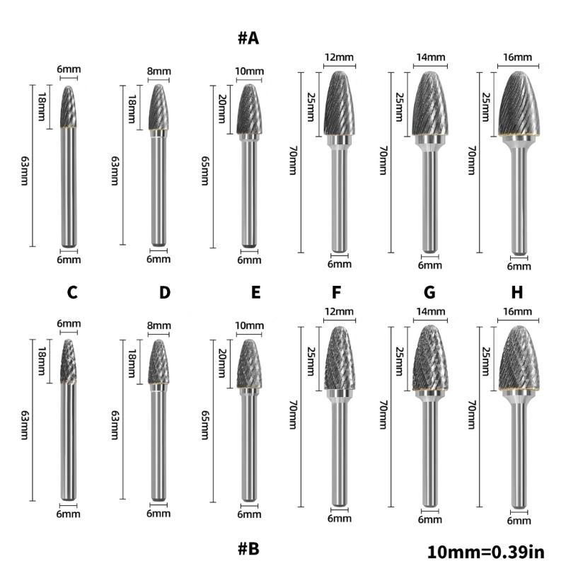 Type Carbides Rotary File Efficiency Grinding Head Round Shank Design For Metal Wood Plastic Grinding Clear Burrs