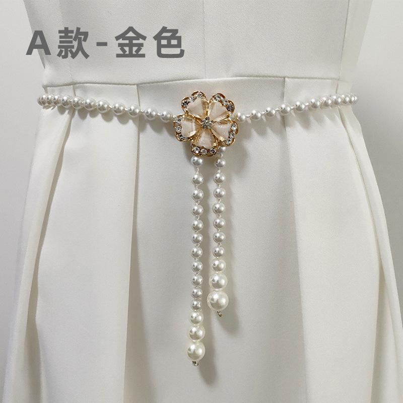 Korean Version, Pearl Waist Chain, Women's Belt, Fashionable, Dress Decoration, Rhinestone Beads, Flowers, Elegant and Versatile