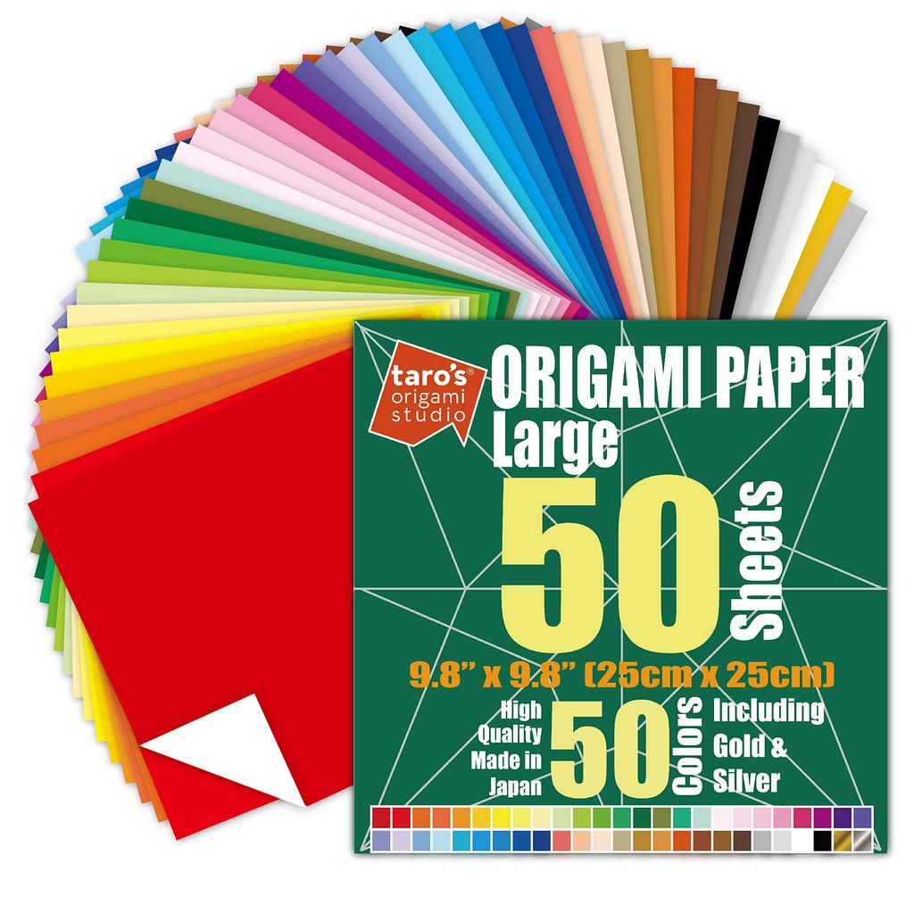 Origami Studio Made In Ideal for Intermediate Large 25cm Premium Origami 50 Sheets In 50 Colors Gold and Silver In Taro's - Japan, Origami, Paper,