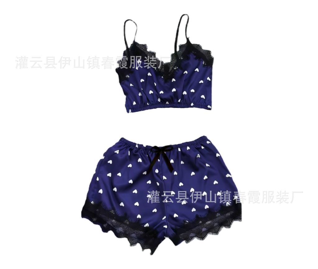 2026 new summer sexy pajamas satin three-piece loungewear love print women