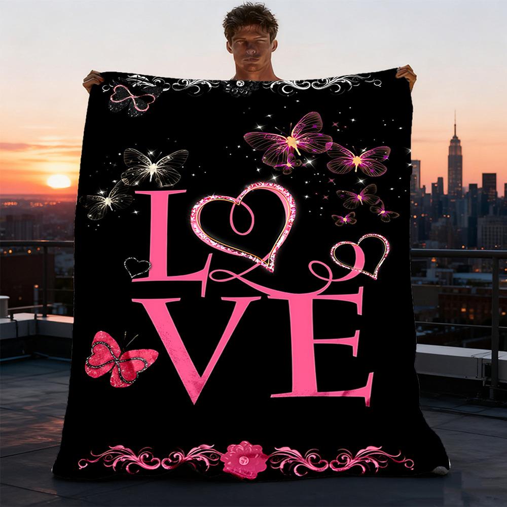 1 Stück Schmetterling Liebe Outdoor Flanell Decke Weich Ganzjahres Polyester Überwurf , Perfekt für Picknicks & Reisen , Picknick Zubehör