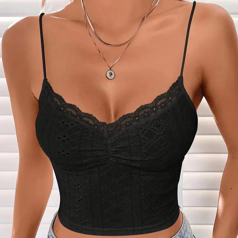 

IHUASU Женская однотонная майка-топ из жаккарда с ажурным кружевом и кружевом XL чёрный