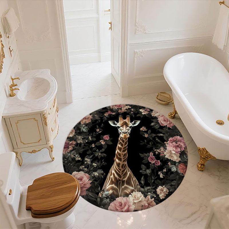 Giraffe & Flamingo Pattern Round rug,Carpet Rug for Living Room Bedroom Playroom ,Non-slip Floor Mat,Holiday Gifts and Birthday Gifts.