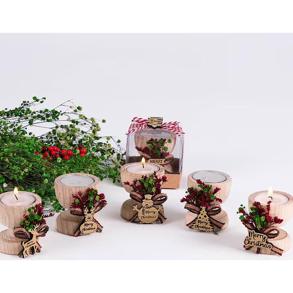 Christmas Wooden Candles 3D Festive Atmosphere Decoration