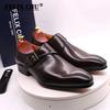 Fashion Designer Men's Dress Shoes Classic Genuine Leather Monk Strap Buckle Dark Brown/Black Office Business Formal Shoes for Men