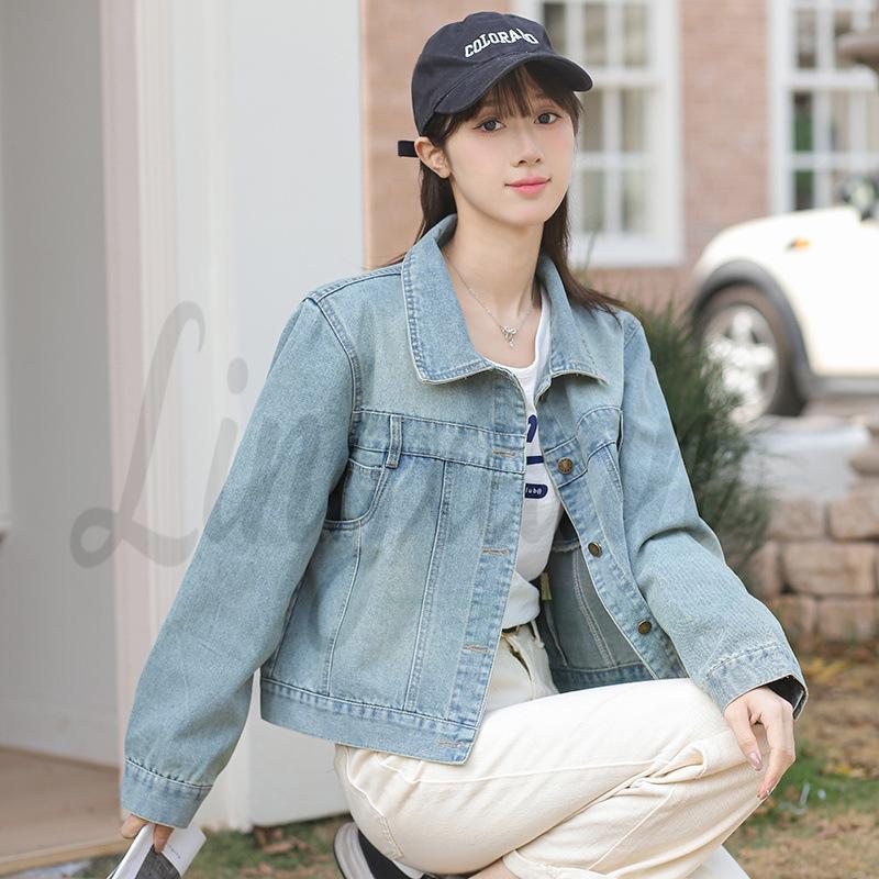 Spring & Autumn Retro Hong Kong Style Denim Jacket - Loose Fit Slimming Design M синий