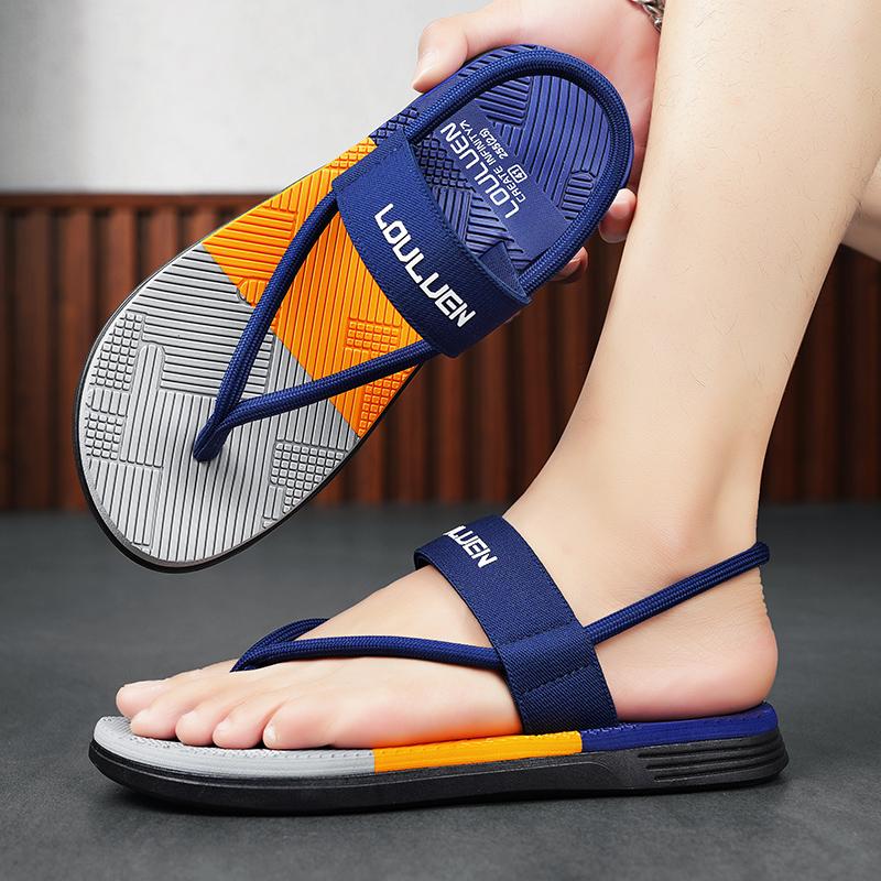 Fashion Flip Flops Splicing Webbing Design Comfortable Men Summer Sandals Casual Flat Sandals Outdoor Beach Water Shoes Flats Non-slip