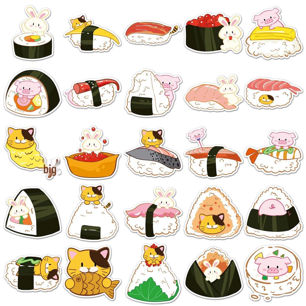 50 Hand-drawn Original Sushi Cartoon Stickers for Guka Journal Notebook