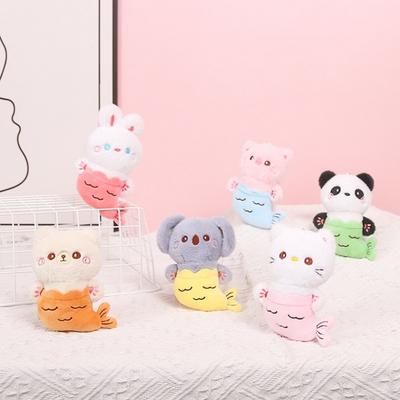 Animal Mermaid Plush Toy with Bead Chain Stuffed Panda Bunny Pig Cat Bear Plushie Doll DIY Keychain Decoration Backpack Ornament Birthday Gift