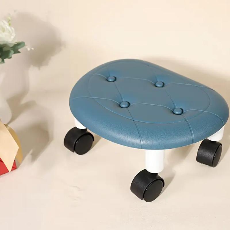 1PC with Wheels for Household Living Imitation Leather Portable Small Stool Universal Wheel Pulley Low Stool Silent Mobile