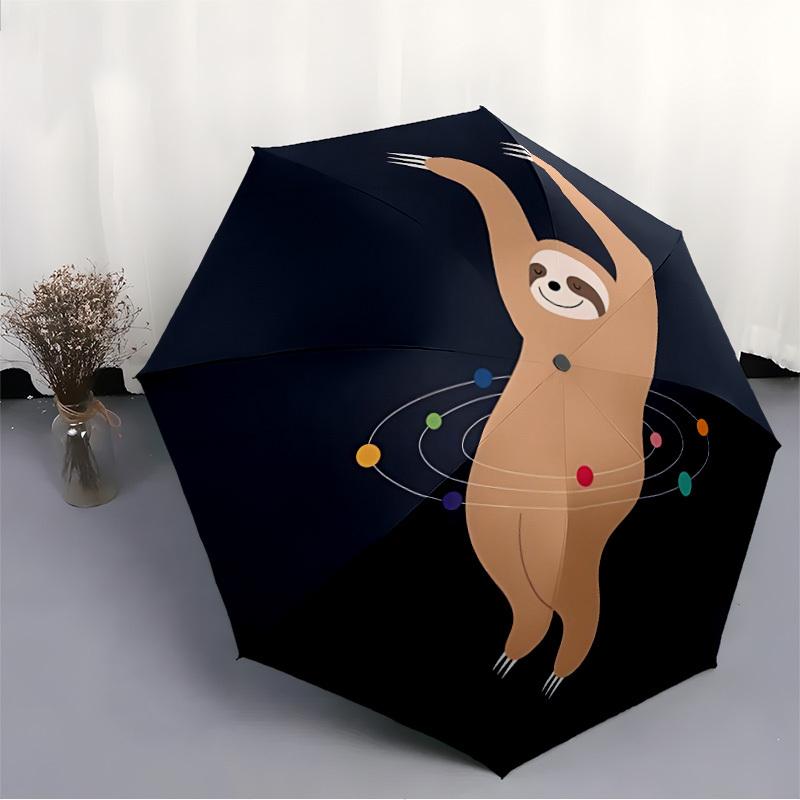1pc Sloth Universe Automatic Folding Umbrella - Compact 8-Rib Design, Durable Plastic & Iron, Lightweight for Outdoor Daily Use049