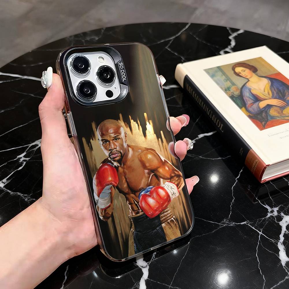 Custodia per Telefono Boxing F-Floyd M-Mayweather-FM per iPhone 17,16,15,14,13,12,11 Plus,Pro Max,XS,Interno Placcato Argento Colorato