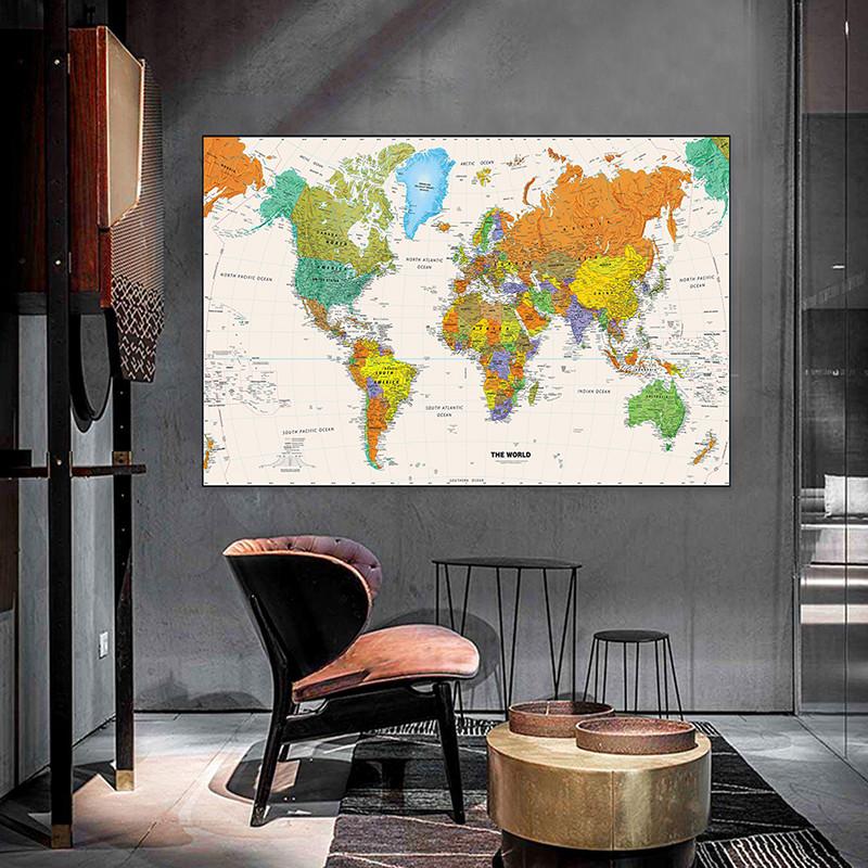 Decorative Hanging Picture Wall Poster World Map Classic Vintage Painting Home Decor for Teaching Living Room,Study