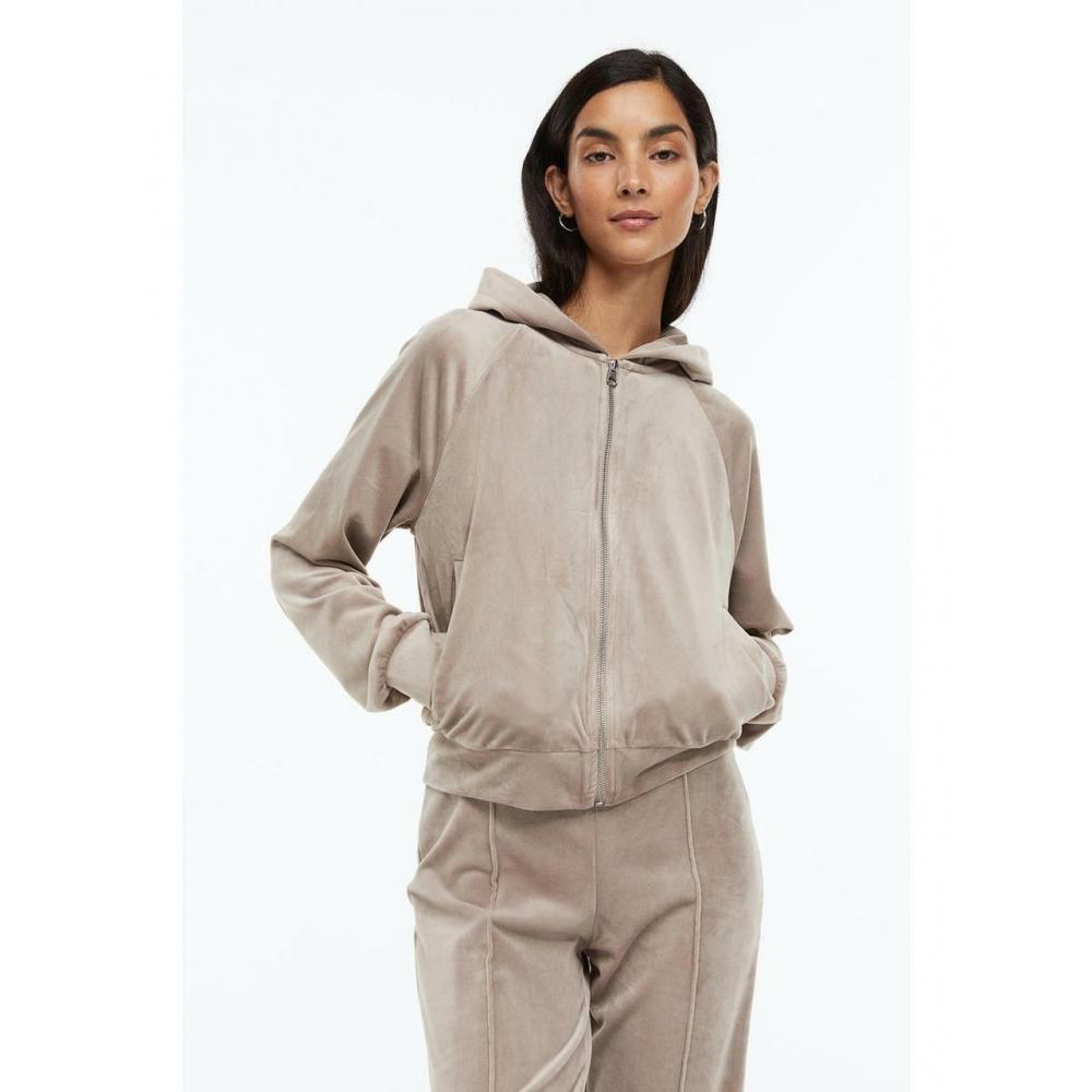 

H&M Велюровая толстовка на молнии серого цвета 1115567001