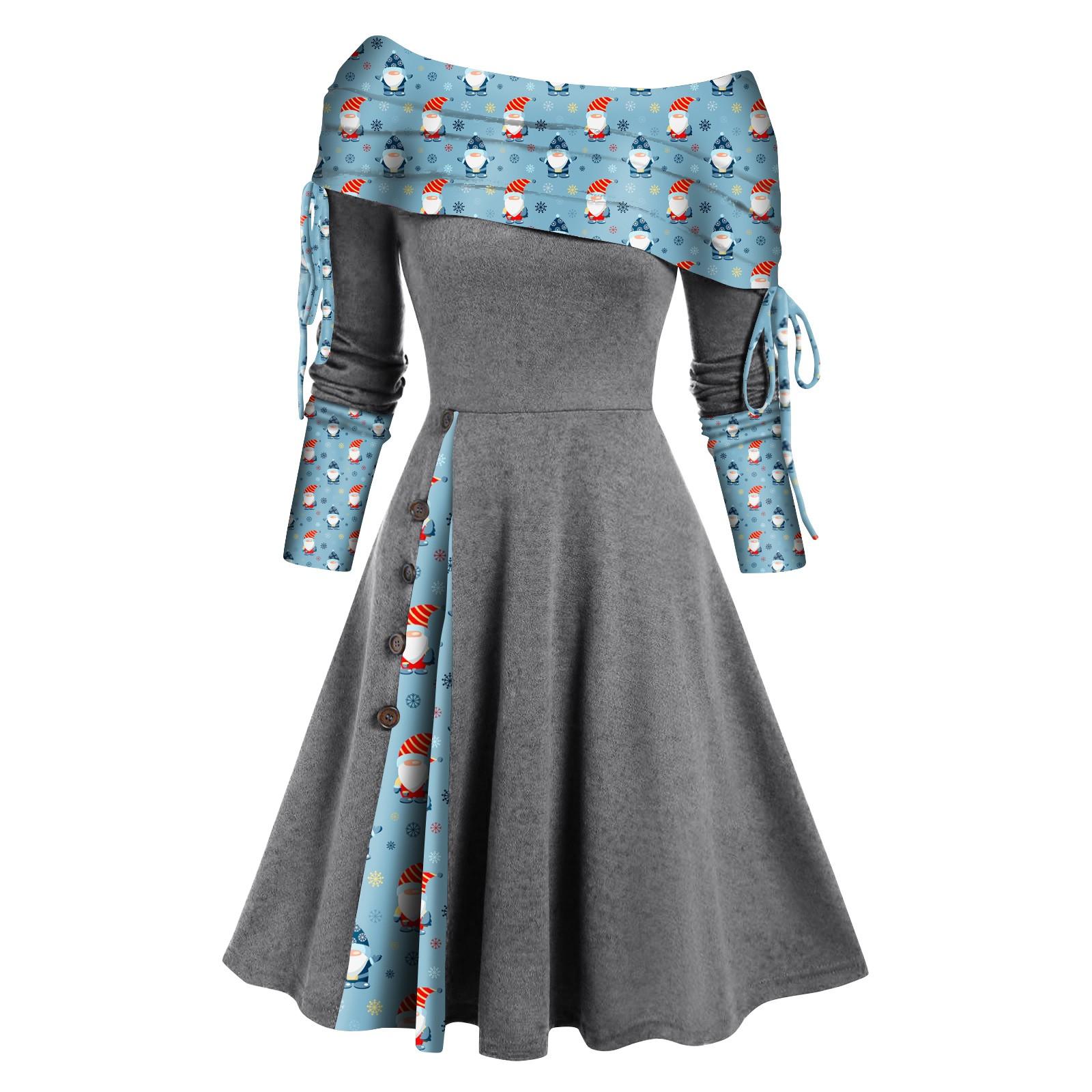 

Платье с трансформируемым вырезом в полоску и расклешенным силуэтом с длинными рукавами для женщин M