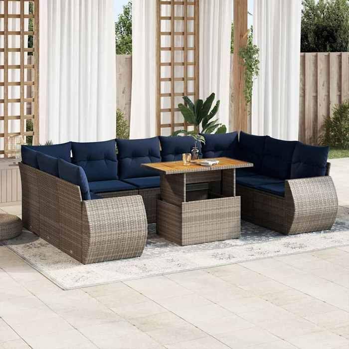 VidaXL Garden Furniture Set with Cushions 10 Pcs Grey Wicker, Outdoor Sofa Set, Corner Sofa Set 3327309