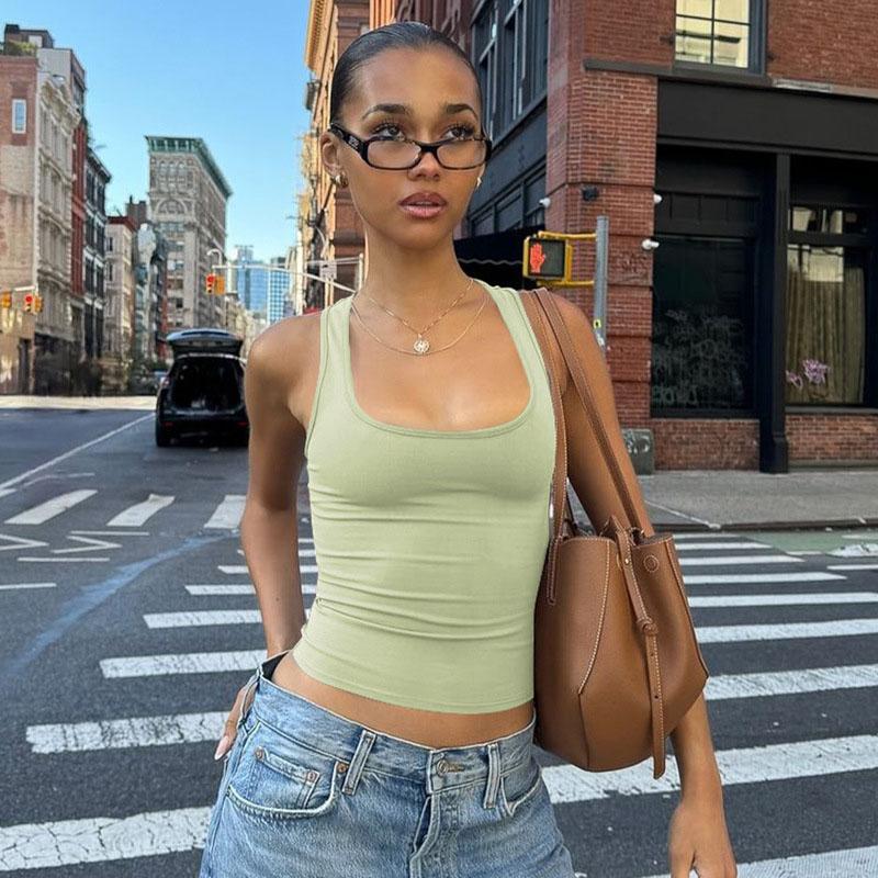 

Square Collar Sleeveless Bodycon Crop tank Top Women’S Solid Sexy Elegant Y2K Top Party Clubwear Summer Outfit Wholesale L светло-зеленый