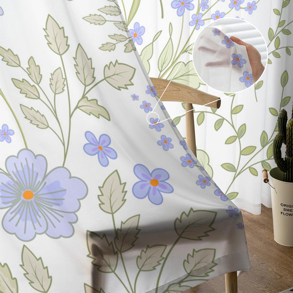 Blumenblätter, grün, blau, Blätter, Tüll, Fenstervorhänge, Wohnzimmer, Organza, durchsichtiger Voile-Vorhang, Schlafzimmer, Küche, Heimdekoration, drapiert