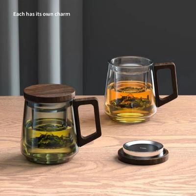 Glass Tea Cup Unique Guanshan Glass Inner Design Tea Filtration Office Walnut Anti-Scald Handle Teacup