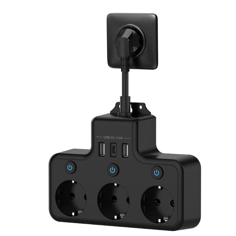 

Compactly European Power Strips Electrical Outlet With 3Outlets And USB /Type c Port For Fast Charging At Homes Office чорний