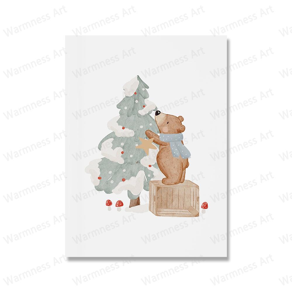 Funny Animals Bear Deer Goose Car Posters Christmas Tree Prints Wall Art Canvas Snowman Pictures for Baby Kids Room Home Decor