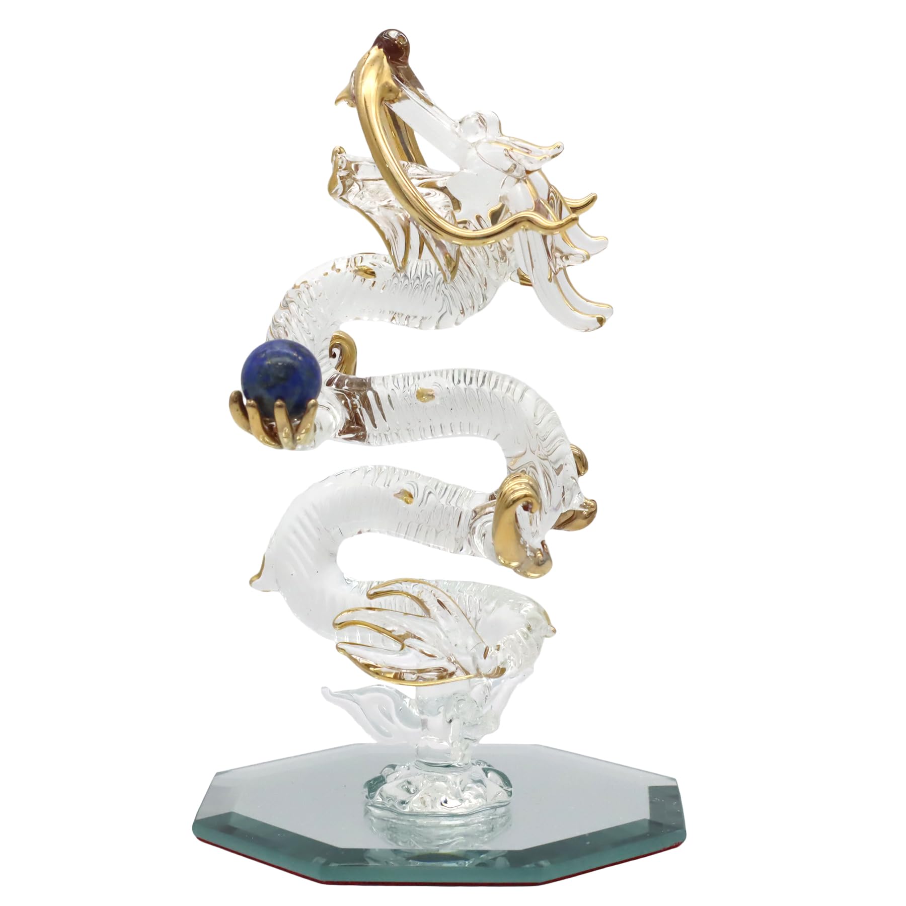 

Fourcart Cute Handmade Glass Craft with Natural Stone Rising Dragon (Lapis Lazuli)