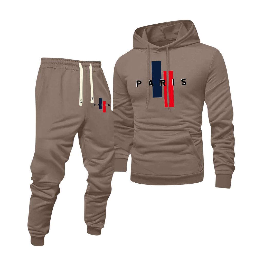 Men's Printed Hooded Sweatshirt And Sweatpants Casual Sports Suit