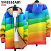 New jacket: multi-colored pattern elements, zipper hooded cardigan, thickened winter fleece padded clothes, yellow lining, trendy cotton clothes
