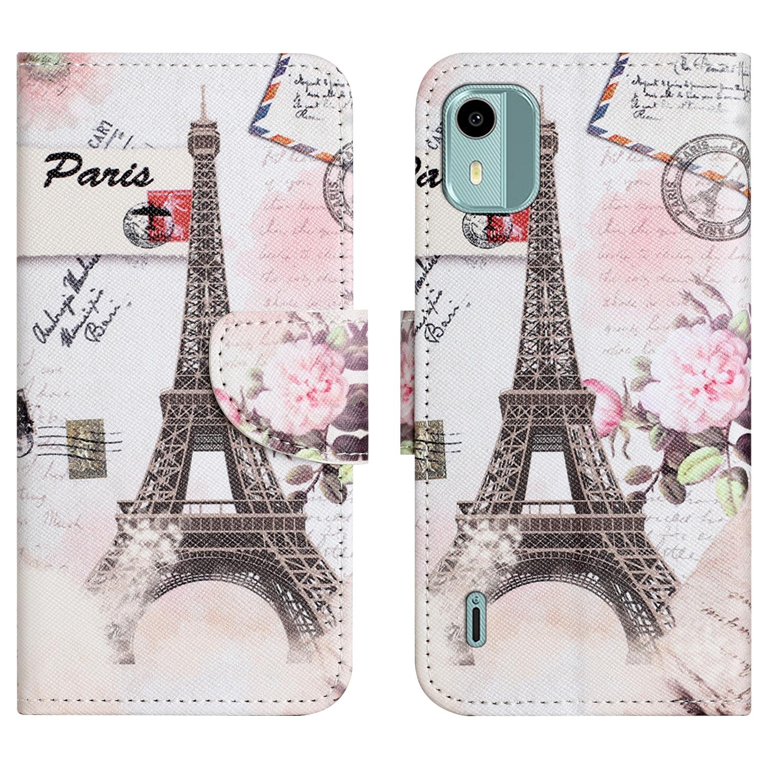 

For Nokia C12 4G/C12 Pro/C12 Plus Leather Wallet Case Pattern Printing Cross Texture Phone Stand Cover Tower