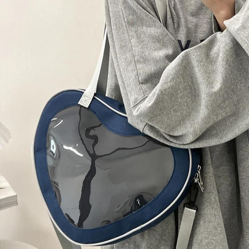 Love Heart Transparent Itabag Women JK Uniform Crossbody Bag Girls Purse And Handbag