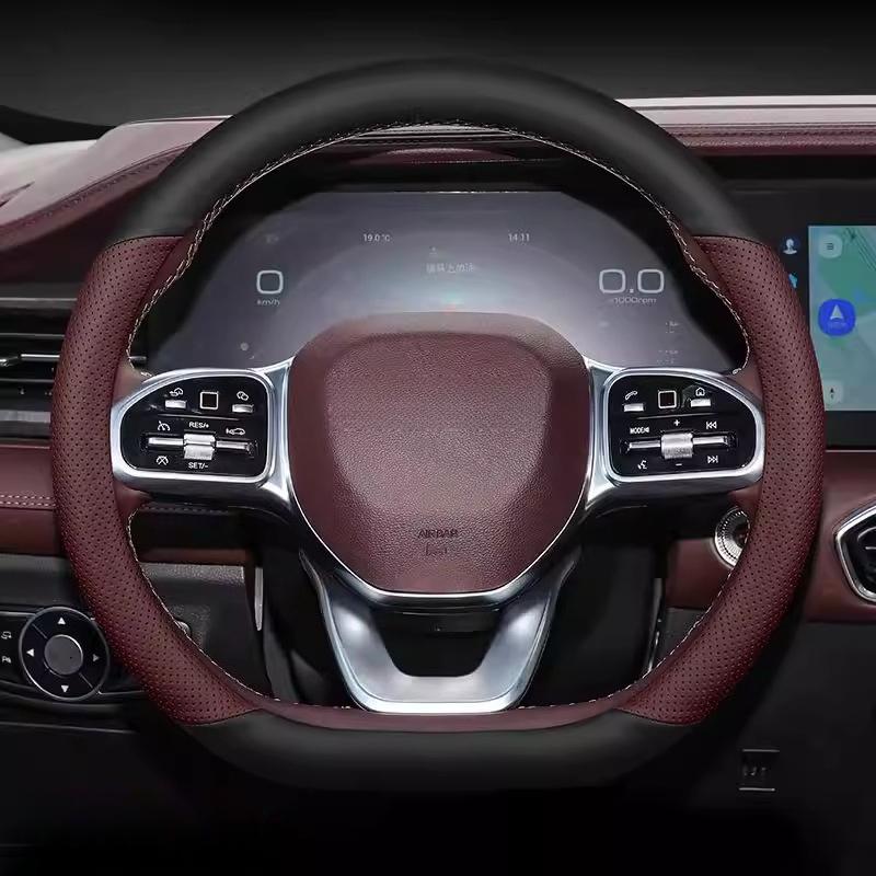 Leather Steering Wheel Cover for 2024 Chery Jetour X95 Ultra-Thin Non-Slip All-Season Car Handle Cover