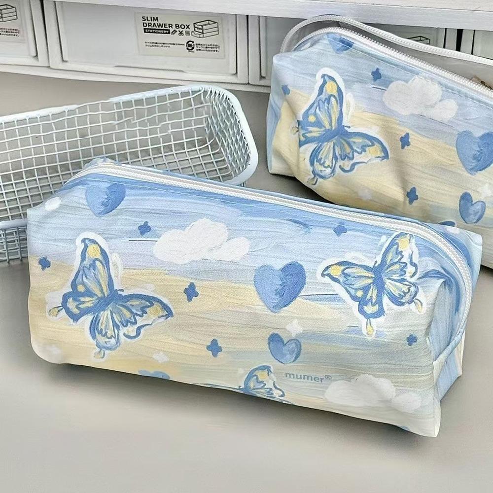 

Canvas Pencil Case Blue Butterfly Stationery Organizer High Quality Pen Bag Gift Blue Butterfly