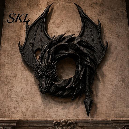 Small Decorative Wreath 3D Creative Dragon Ornament, Realistic Detailed Round Shaped Decor, Holiday Stylish Desktop Ornament for Home Indoor,