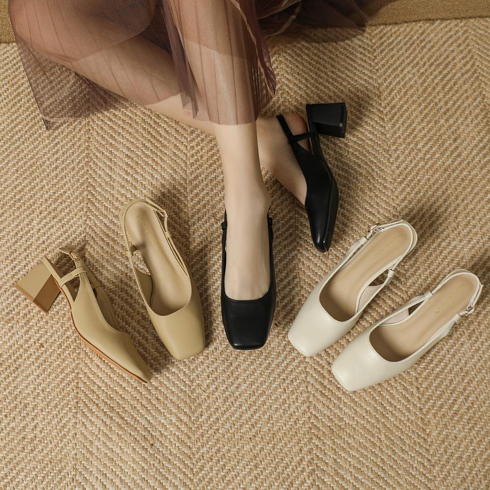 High Heeled Sandals Square Head Bag Head Half Slippers Women Wear New Mary Jane Shoes Rear Empty Sandals Women's Summer