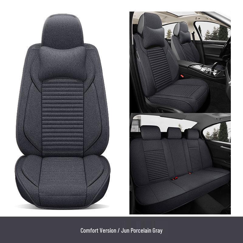 Universal Breathable Linen Seat Cover Set for Five-Seater Cars - Durable and Fully Enclosed
