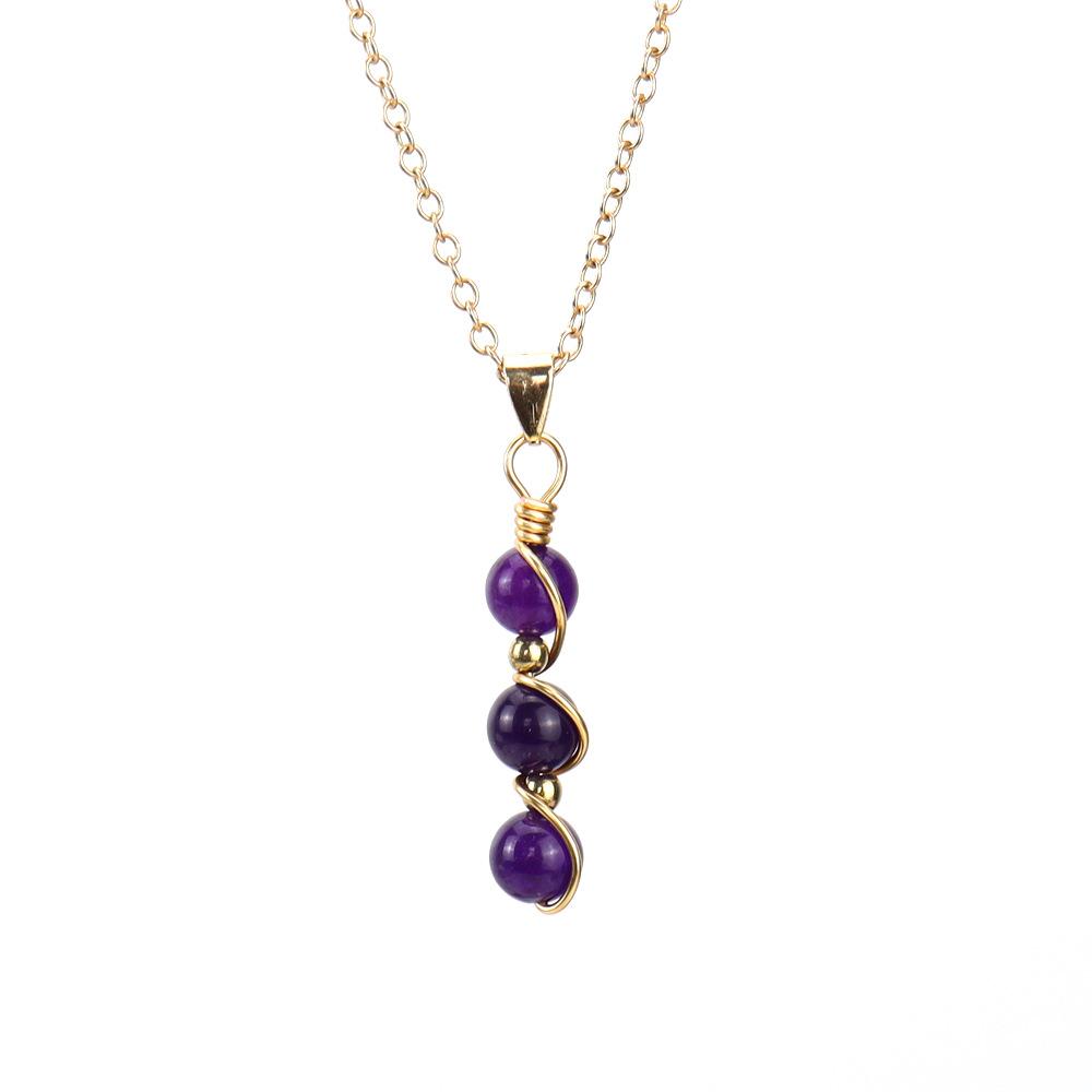 Hand-Wound Crystal Bead Agate Amethyst Pendant Necklace N709