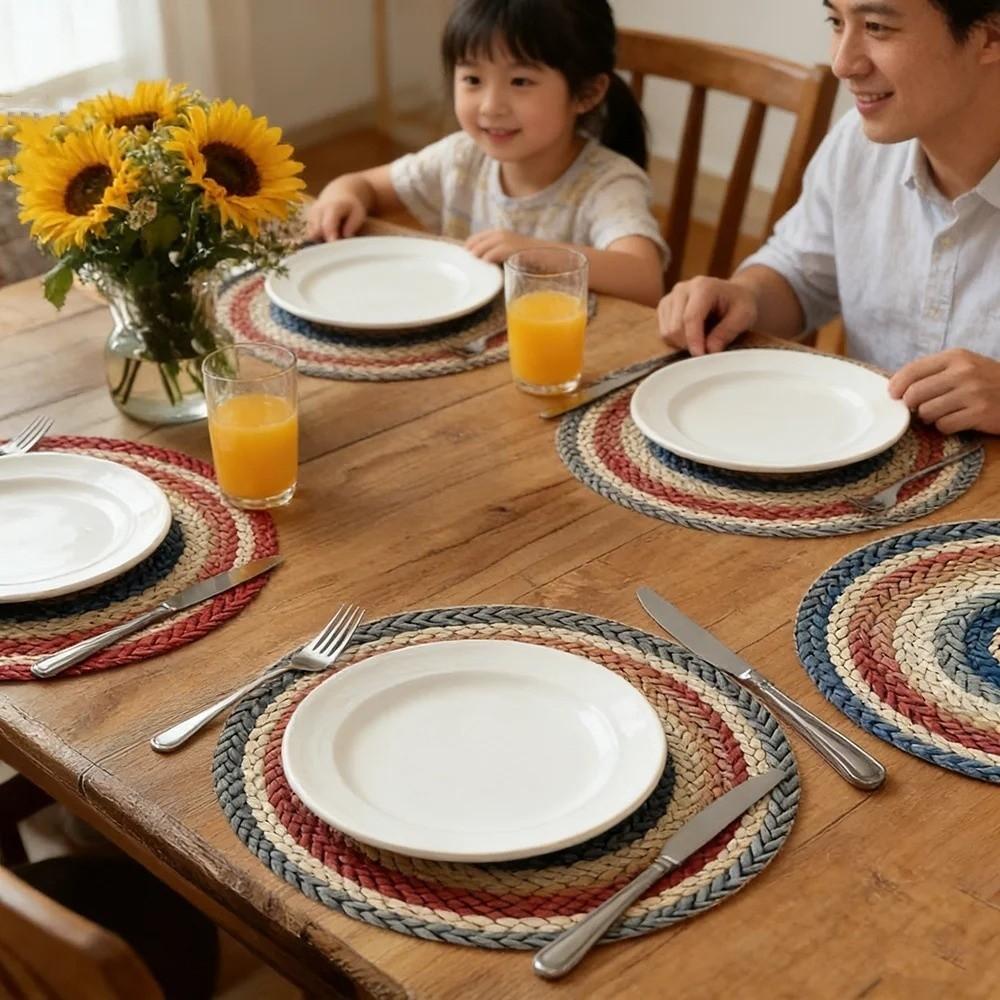 4pcs/set Thickened Round Placemat Heat Resistant Non-Slip Table Placemat Washable Oil-Proof Placemat Restaurant Decor Supplies