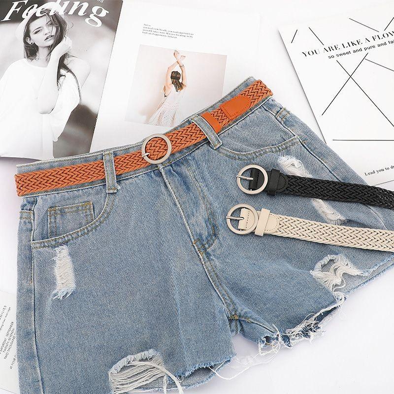 Stylish Women's Woven Waist Belt With Round Buckle Versatile Decorative Fashion Accessory