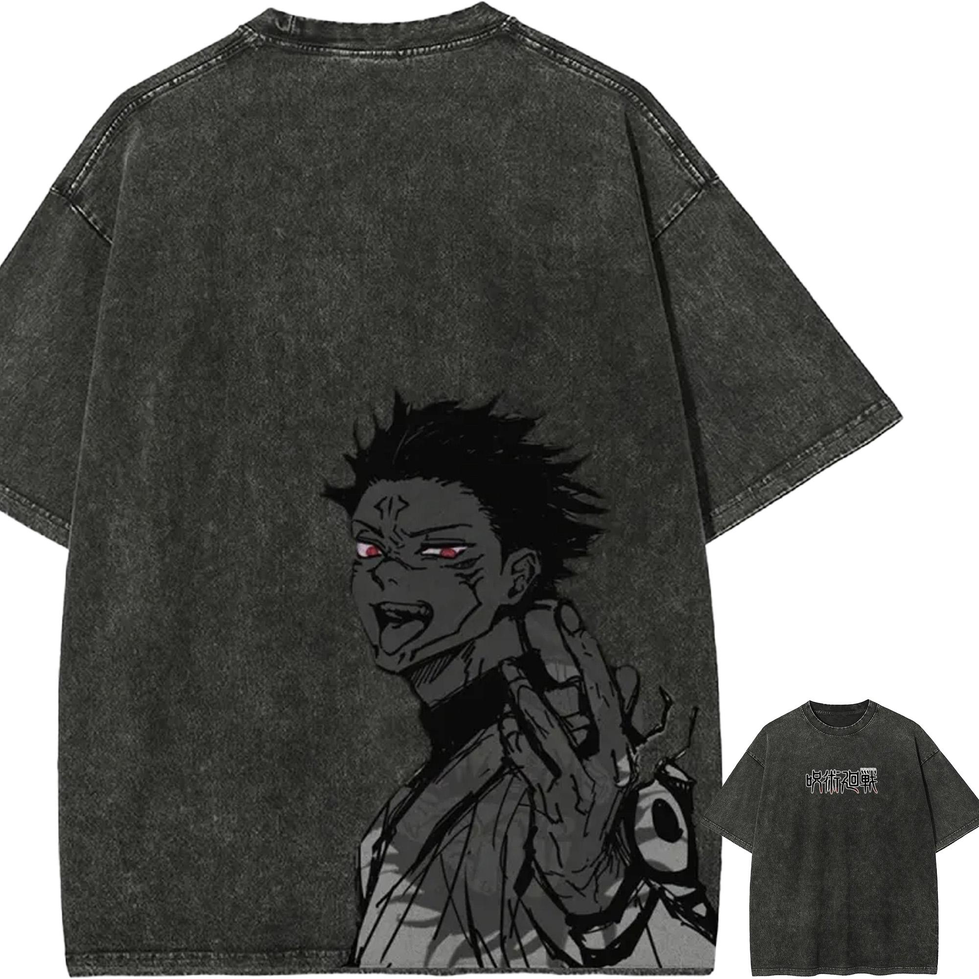 Футболка Ryomen Sukuna Злобная Улыбка Jujutsu Kaisen Король Проклятий Футболка Винтажная Стиранная Оверсайз Ретро Аниме Харадзюку Мужская Одежда M