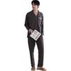 MIIOW Men's Pure Cotton Long Sleeve Colorblock Casual Loungewear Pajamas Loose Fit Plus Size Dark Gray XL