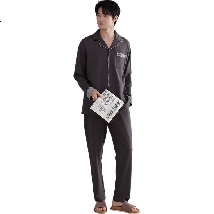 MIIOW Men's Pure Cotton Long Sleeve Colorblock Casual Loungewear Pajamas Loose Fit Plus Size Dark Gray XL