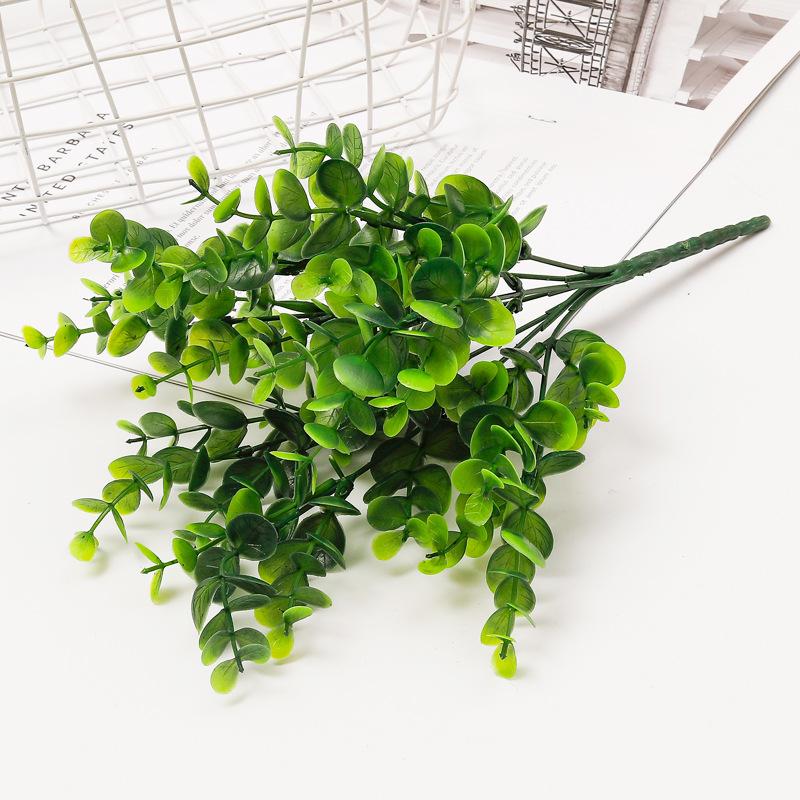 Simulation Green Plant 7-Pronged Eucalyptus Leaf Bouquet, Restaurant Flower Bed Flower Arrangement Decoration, Money Grass Plastic Fake Flower