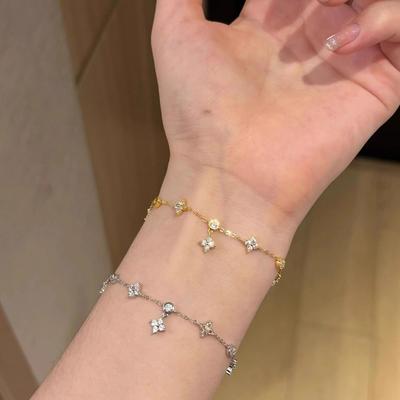 S925 Sterling Silver Clover Bracelet For Women With Zirconia Stars Elegant Five Flower Charm