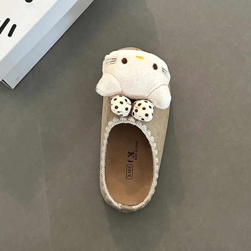 Three-dimensional Cat Bag Head Versatile Casual Slippers Women's Autumn and Winter Retro Cute Cartoon Outer Wear Thick-bottomed Bag Head Mop