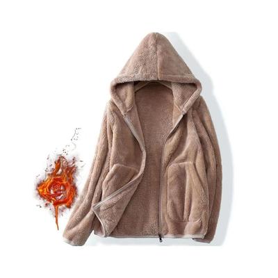 Women Autumn Winter Casual Loose Hooded Fleece Jacket Long Sleeve Zipper Simple Warm Sportswear