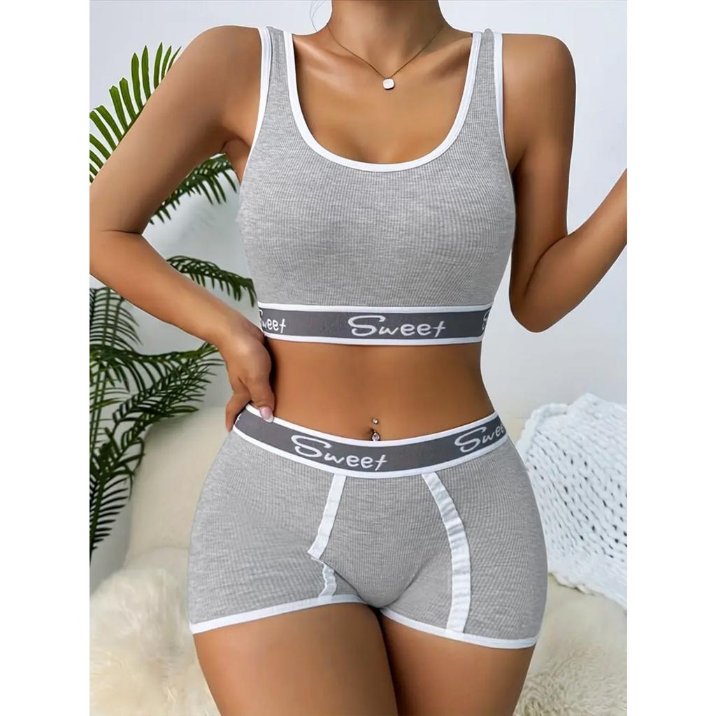 A Comfortable, Fitted, Breathable, Soft, Threaded, English Edge Patchwork Bra Set
