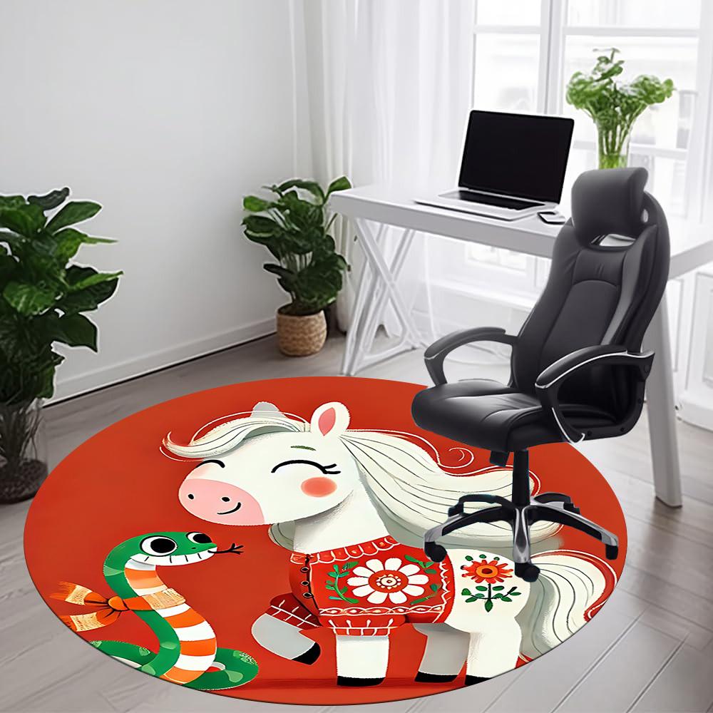 1pc Horse Snake Office Round Area Rug, Indoor Mat Suitable ForOffice, Under Office Chairs Bedroom Living Room Home Decor, Room Deco, D049