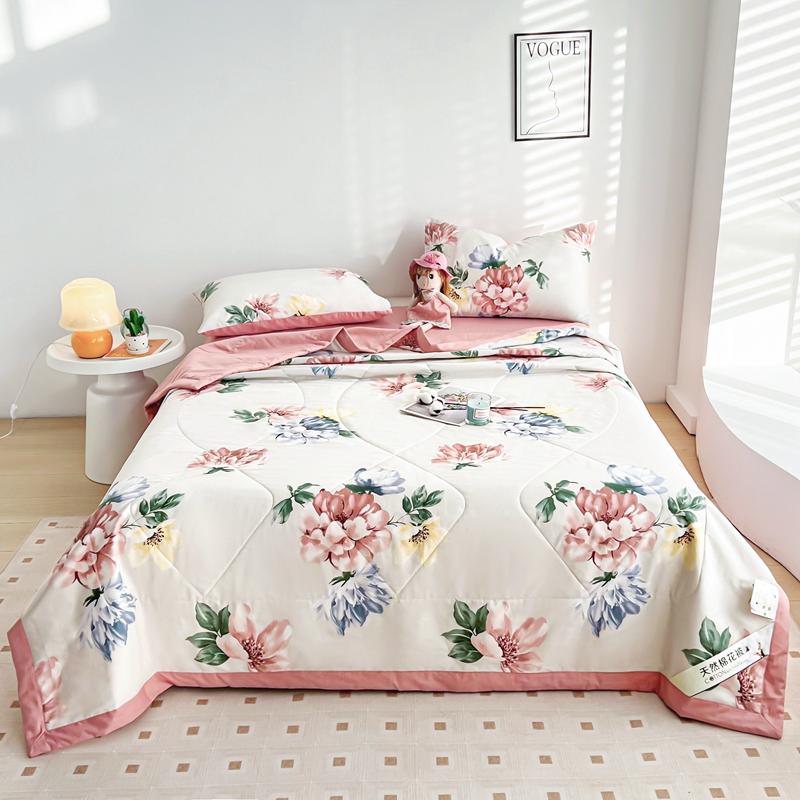 Flowers Style Summer Quilted Quilt 100% Cotton Fluffy Air Condition Thin Quilt Soft Comfortable Thin Blanket Machine Washable